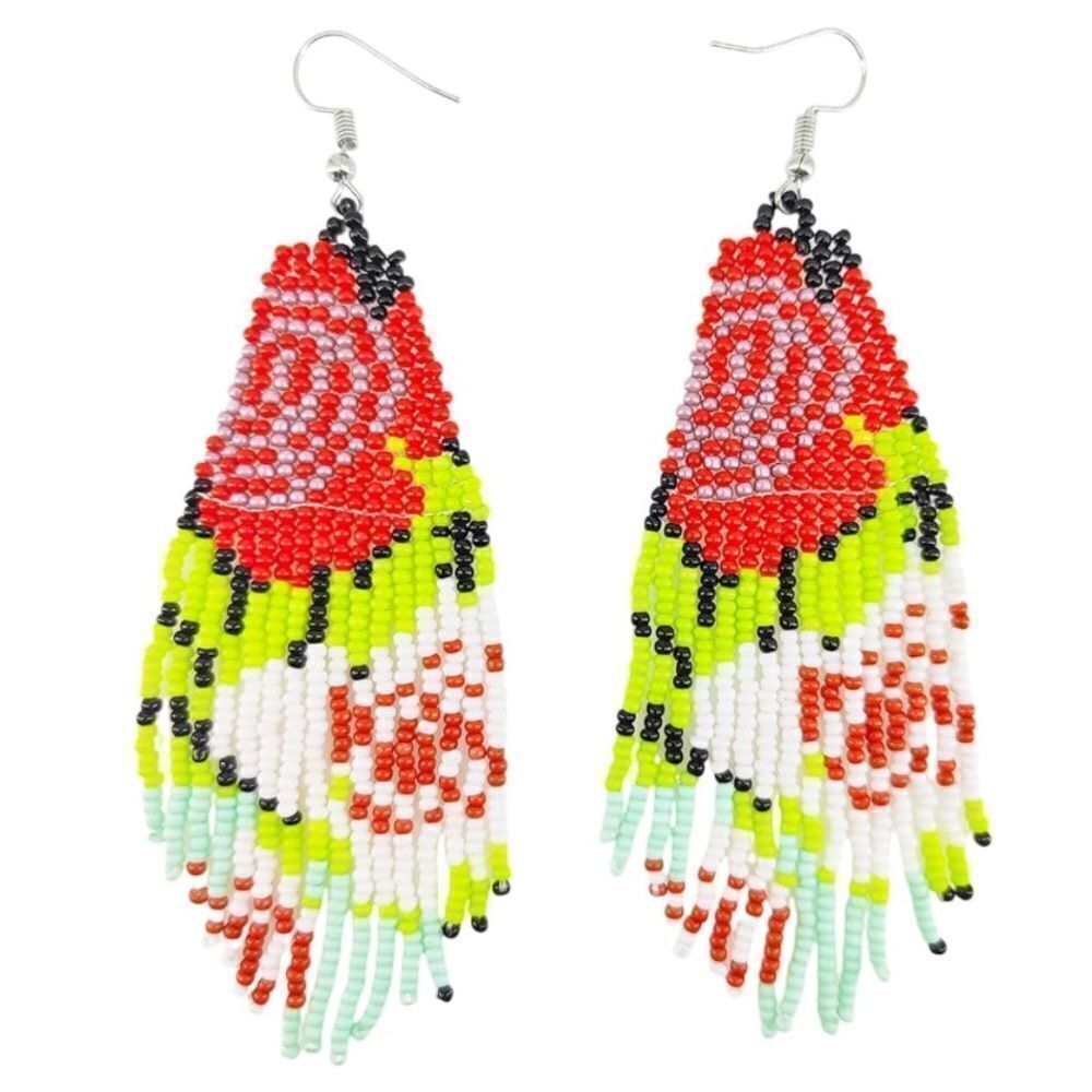 Flower Bohemian Seed Bead Tassel Dangling Statement French Wire Hook Earrings